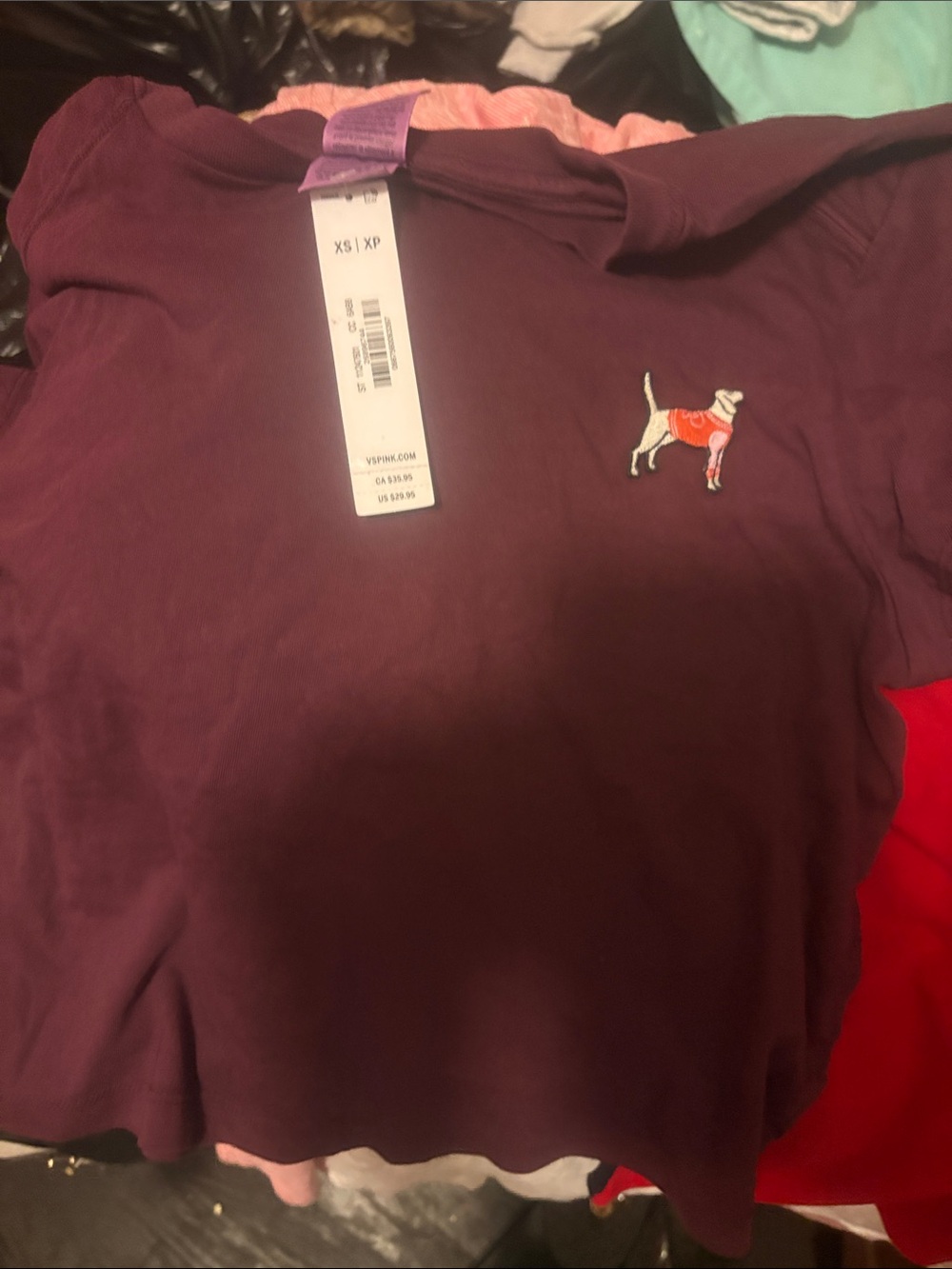 PINK Victoria's Secret Maroon Long-Sleeve Tee with Embroidered Dog